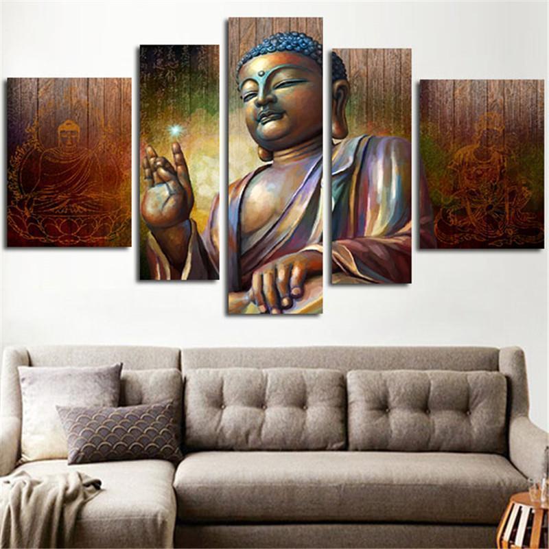 Buddha, 5 Panel UNFRAMED Canvas Art - Andredamart