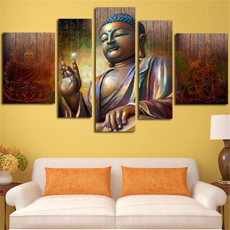Buddha, 5 Panel UNFRAMED Canvas Art - Andredamart