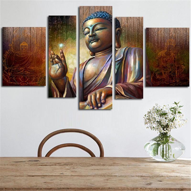 Buddha, 5 Panel UNFRAMED Canvas Art - Andredamart