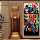 American Indian, 3 Panel Framed Canvas Art - Andredamart