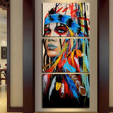 American Indian, 3 Panel Framed Canvas Art - Andredamart