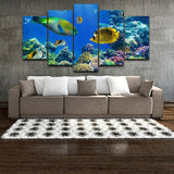 Marine Tropical Fish, 5 Panel Framed Canvas Art - Andredamart