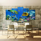 Marine Tropical Fish, 5 Panel Framed Canvas Art - Andredamart