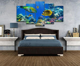 Marine Tropical Fish, 5 Panel Framed Canvas Art - Andredamart