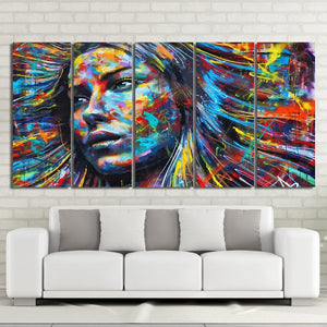 Colorful woman face painting, 5 Panel Framed Canvas Art - Andredamart