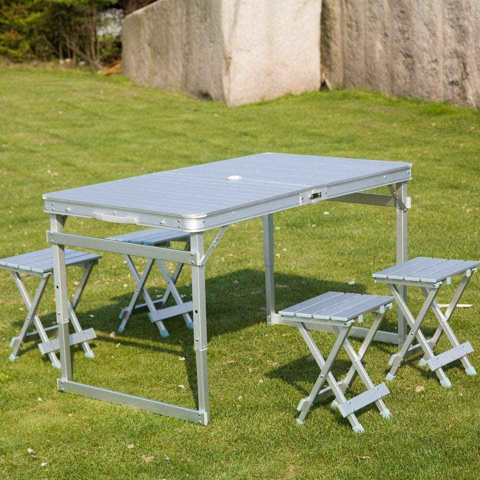 Portable Folding Camping Outdoor Picnic Party Table Garden BBQ Chairs w/4 Seats